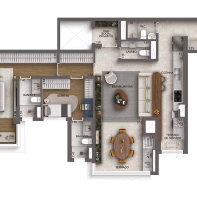 Casa Nacional - Planta 114m² - Opção com varanda integrada Casa Nacional - Planta 114m² - Opção com varanda integrada