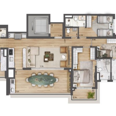 Jardim da Hípica - Planta 134m² - Torre C | Opção 3 suítes com cozinha integrada Jardim da Hípica - Planta 134m² - Torre C | Opção 3 suítes com cozinha integrada