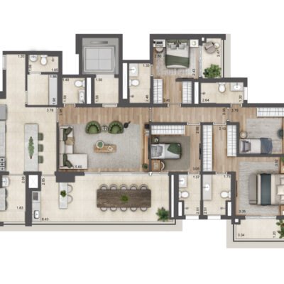 Jardim da Hípica - Planta 184m² - Torre D | 4 suítes Jardim da Hípica - Planta 184m² - Torre D | 4 suítes