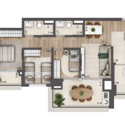 Jardim da Hípica - Planta 84m² - Torre B | 3 dormitórios Jardim da Hípica - Planta 84m² - Torre B | 3 dormitórios