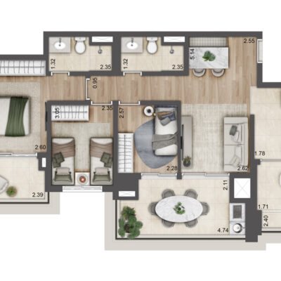 Jardim da Hípica - Planta 84m² - Torre C Final 6 | 3 dormitórios Jardim da Hípica - Planta 84m² - Torre C Final 6 | 3 dormitórios