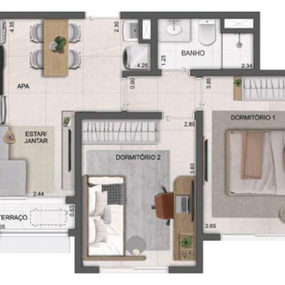 Reserva São Caetano Bosque - Planta 47m² - 2 dorms Reserva São Caetano Bosque - Planta 47m² - 2 dorms