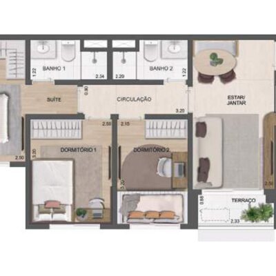 Reserva São Caetano Bosque - Planta 64m² - 3 dorms Reserva São Caetano Bosque - Planta 64m² - 3 dorms