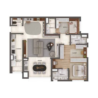 GranResort Reserva São Caetano - Planta 111m² - Opção 2 suítes GranResort Reserva São Caetano - Planta 111m² - Opção 2 suítes