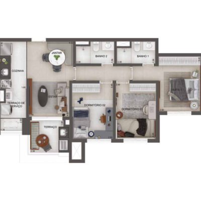GranResort Reserva São Caetano - Planta 77m² - 3 dorms GranResort Reserva São Caetano - Planta 77m² - 3 dorms