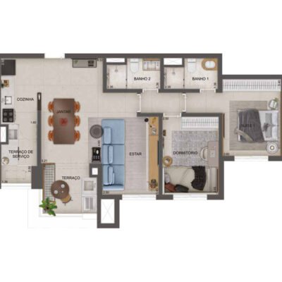 GranResort Reserva São Caetano - Planta 77m² - Opção 2 suítes GranResort Reserva São Caetano - Planta 77m² - Opção 2 suítes