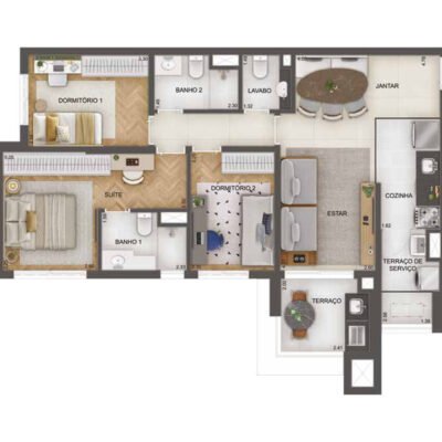 GranResort Reserva São Caetano - Planta 86m² - 3 dorms GranResort Reserva São Caetano - Planta 86m² - 3 dorms