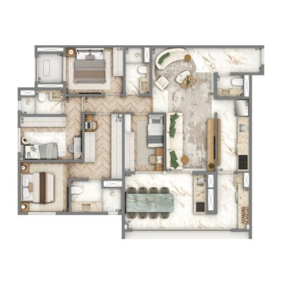 Wellness Chácara Santo Antônio - Planta 128m² - Opção 4 dorms Wellness Chácara Santo Antônio - Planta 128m² - Opção 4 dorms