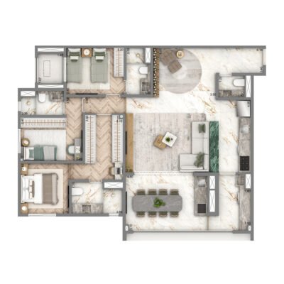 Wellness Chácara Santo Antônio - Planta 128m² - Padrão 3 suítes Wellness Chácara Santo Antônio - Planta 128m² - Padrão 3 suítes