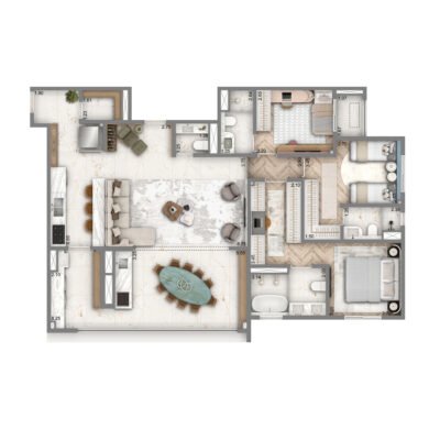 Wellness Chácara Santo Antônio - Planta 140m² - Padrão 3 suítes Wellness Chácara Santo Antônio - Planta 140m² - Padrão 3 suítes