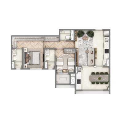 Wellness Chácara Santo Antônio - Planta 76m² - Padrão 2 suítes Wellness Chácara Santo Antônio - Planta 76m² - Padrão 2 suítes